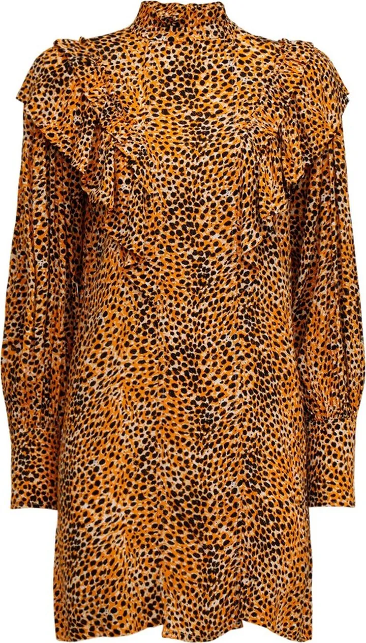 Printed viscose crêpe ruffled mini dress