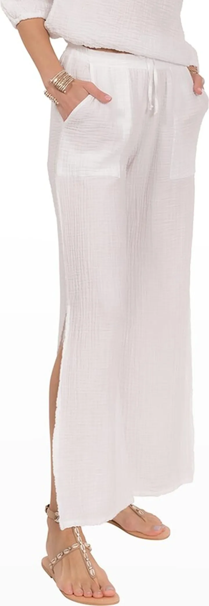 Riley Slit Wide-Leg Cotton Gauze Pants