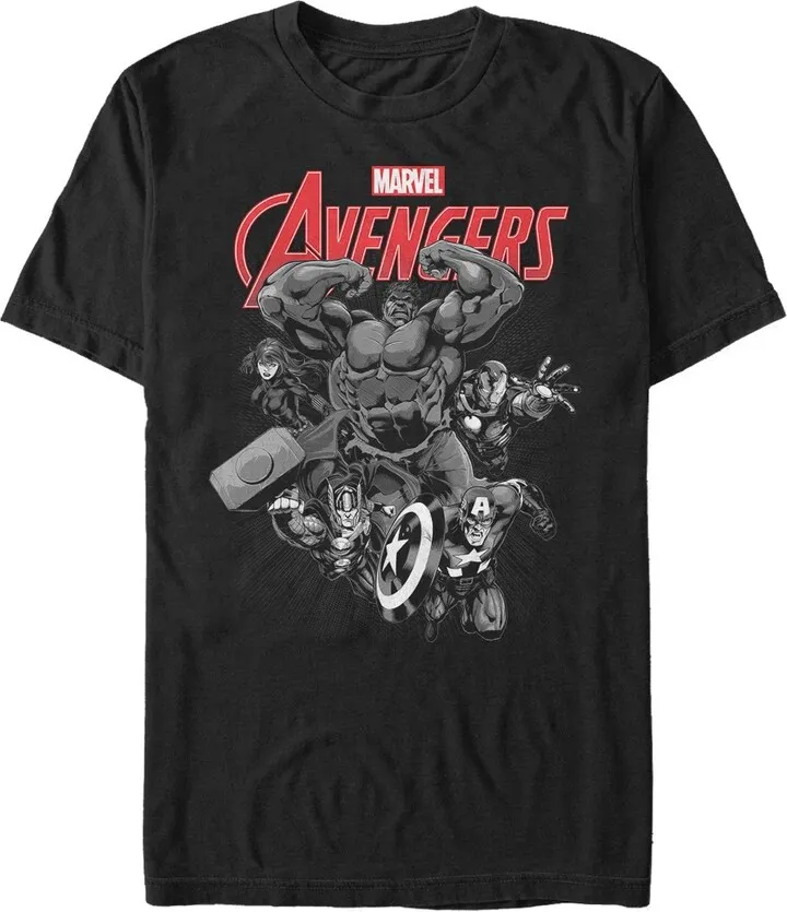 Men's Marvel Avengers Attack Grayscale T-Shirt - Black - Large