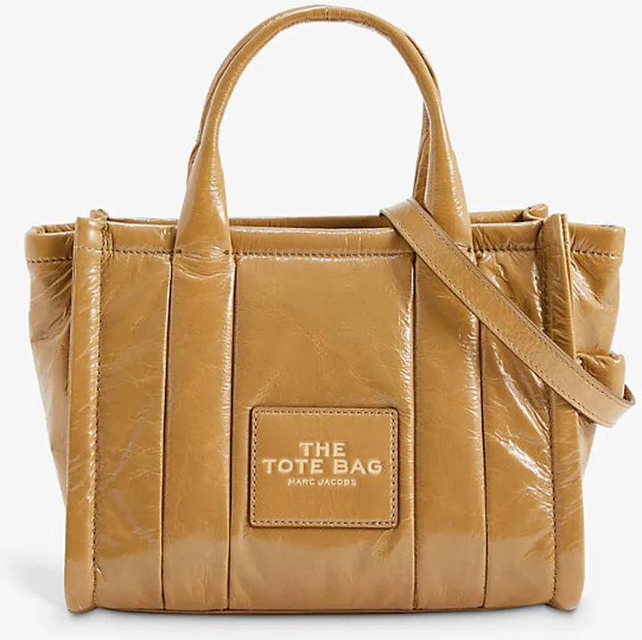Womens Light Brown The Tote Mini Patent-leather Tote bag