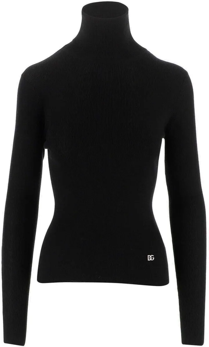 Logo-plaque Detail Ribbed Turtleneck Top