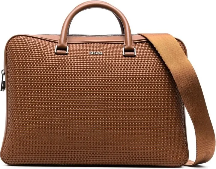 Brown Woven Two-Way Briefcase
