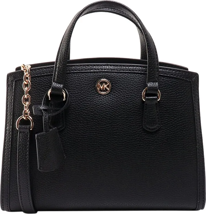 Leather handbag with metal monogram