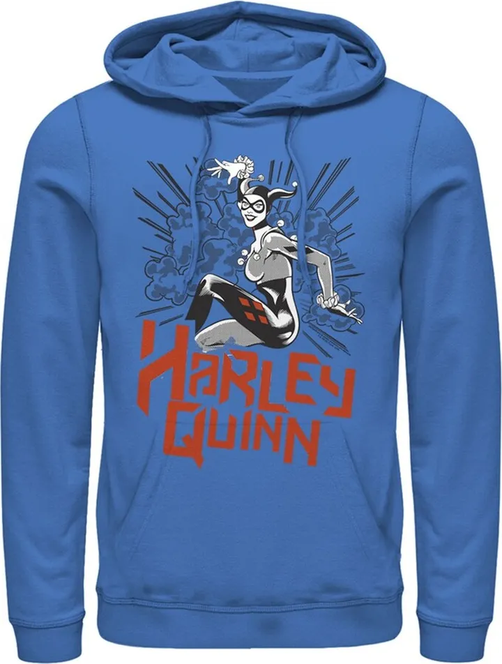 Men's Batman Harley Quinn Retro Explosion Pull Over Hoodie - Royal Blue - Large