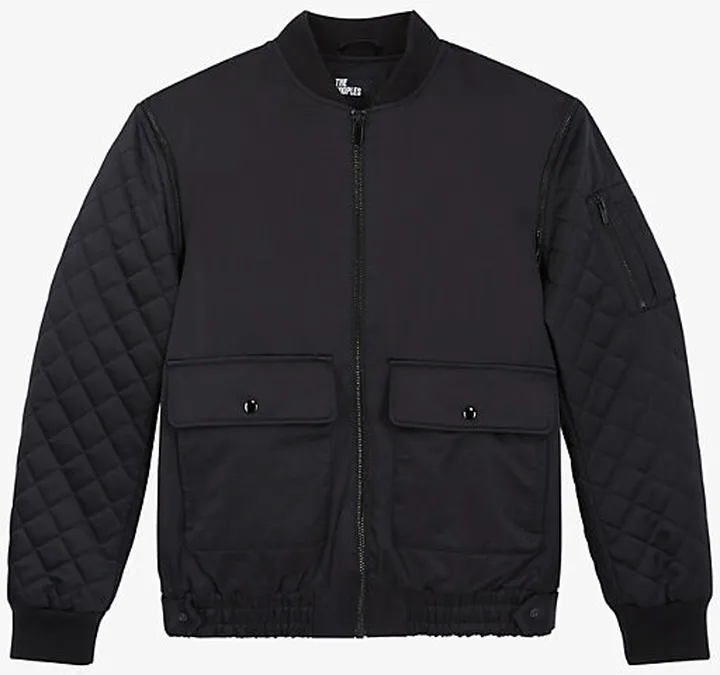 ens BLA01 Removable-sleeve Smocked-hem Woven Bomber Jacket