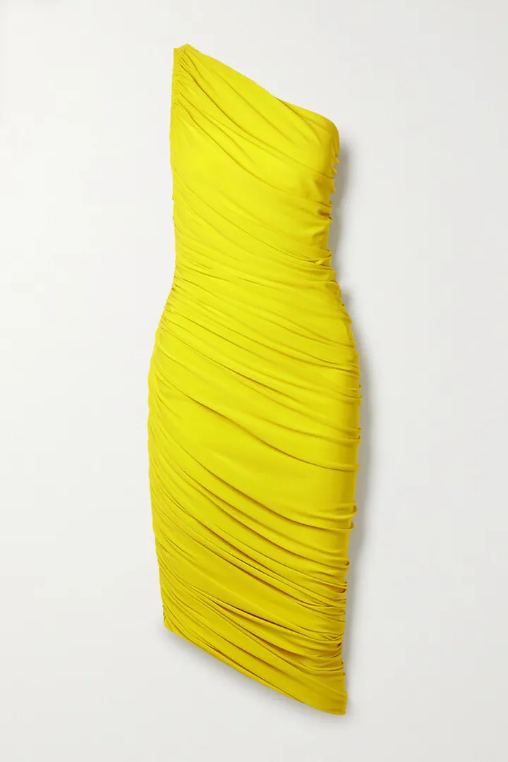 Norma Kamali - Diana One-shoulder Asymmetric Ruched Stretch-jersey Dress - Yellow