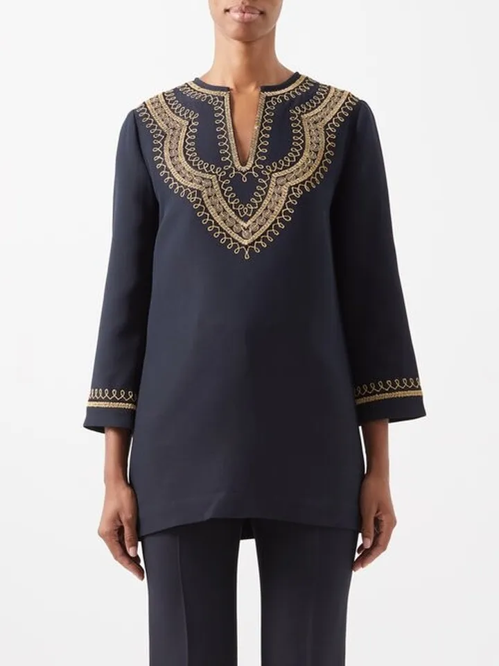 Karine Embroidered Wool-blend Crepe Tunic