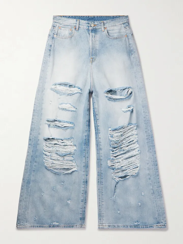 Wide-Leg Distressed Jeans