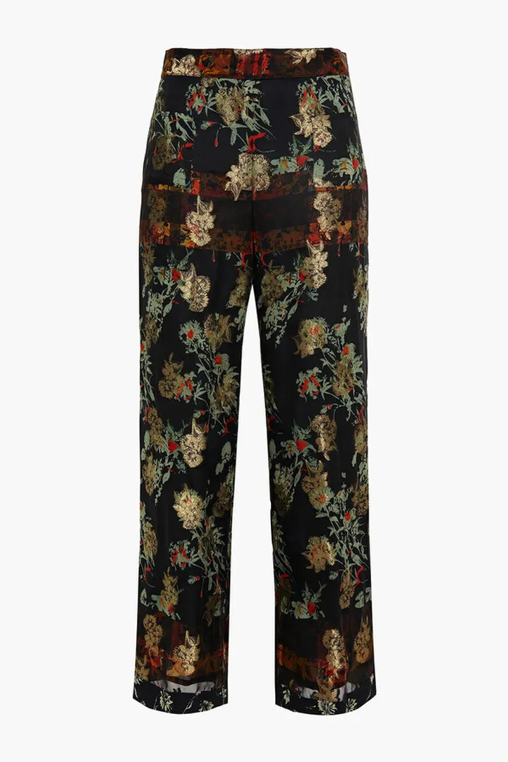 Metallic floral-print fil coupé silk-blend wide-leg pants