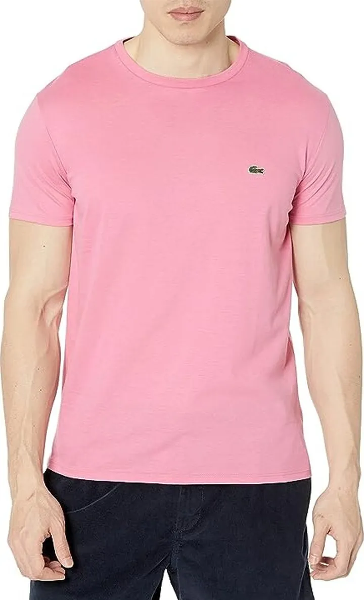 Lacoste Short Sleeve Pima Crew Neck Tee (Reseda Pink) Men's T Shirt
