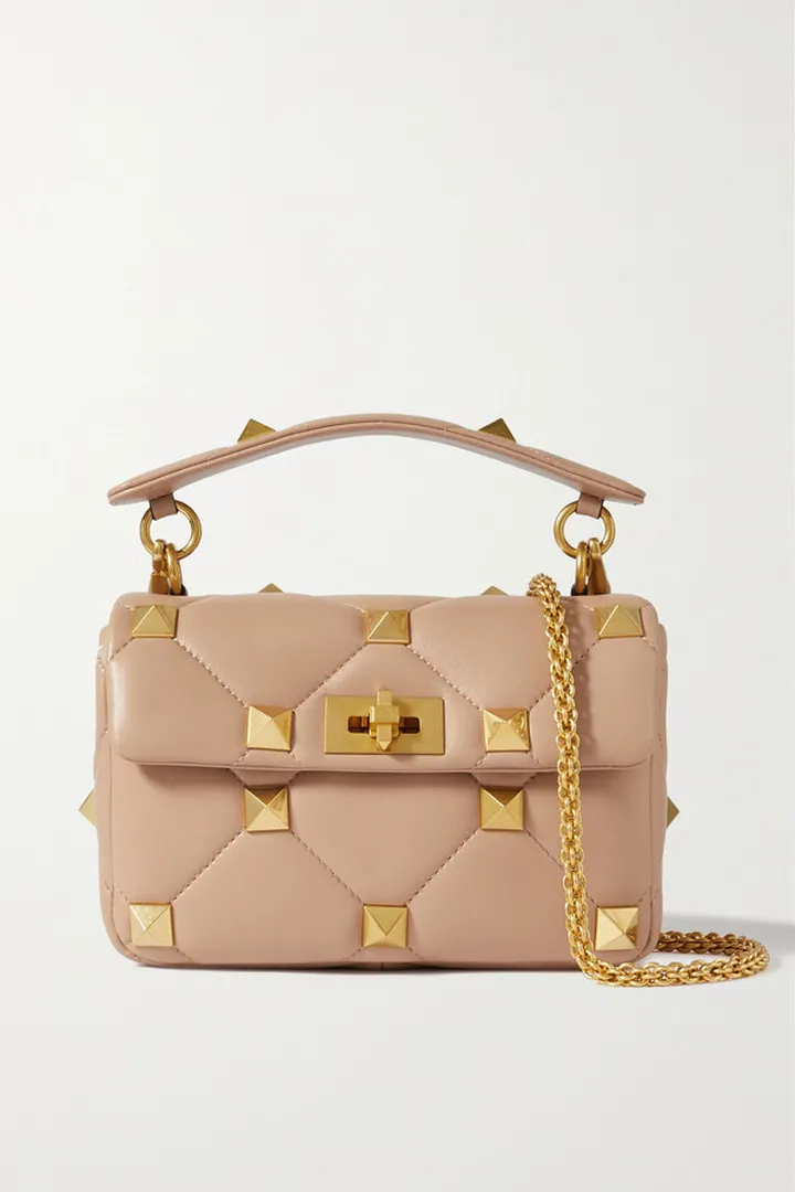 Valentino Garavani - Valentino Garavani Roman Stud Quilted Leather Shoulder Bag - Pink