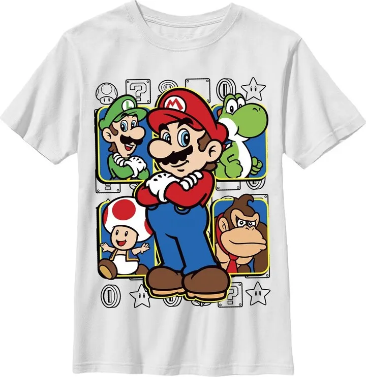 Boy's Nintendo Mario Super Squad T-Shirt - White - Medium