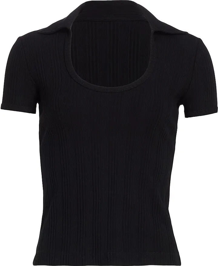 Cotton Rib-Knit Polo Top