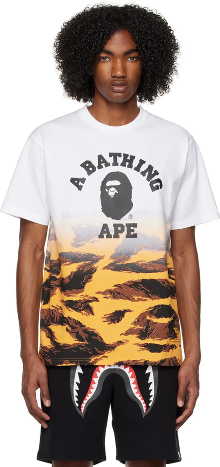 BAPE White & Orange Tiger Camo Gradation College T-Shirt