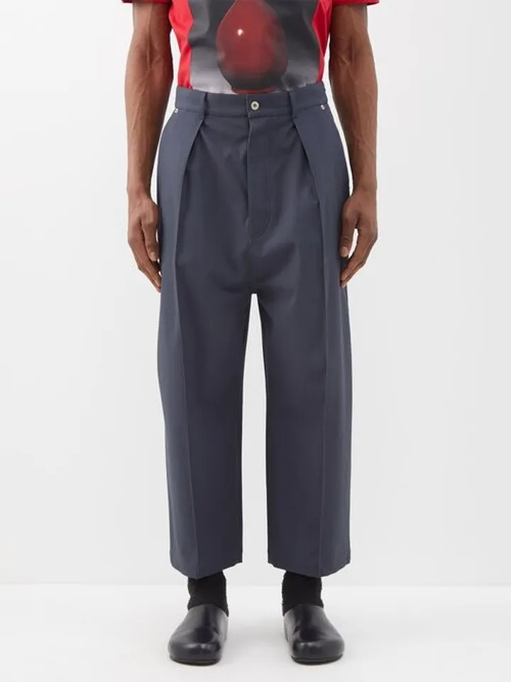 Pleated Cotton Wide-leg Trousers