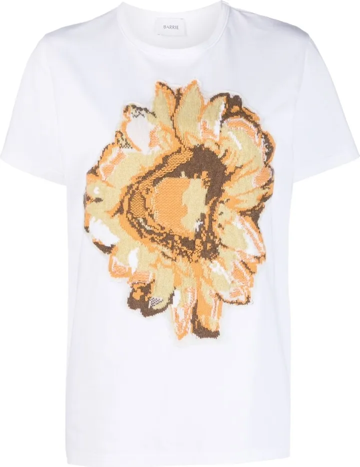 floral-motif patch cashmere T-shirt