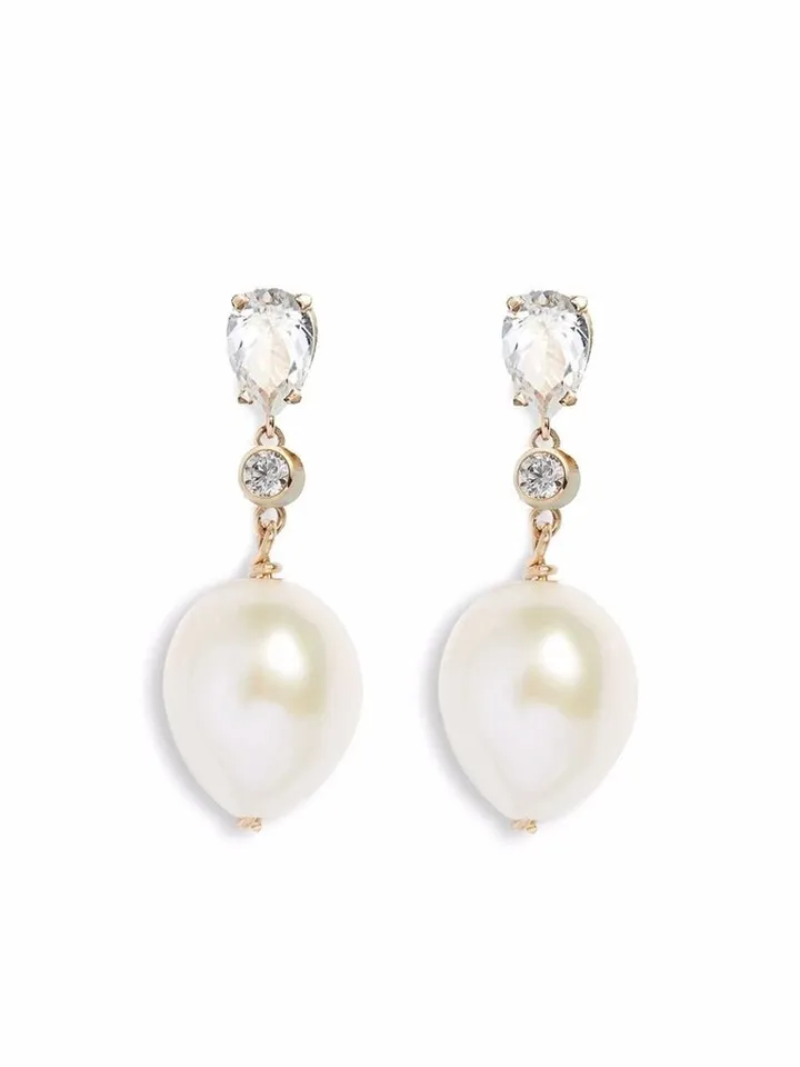14kt Yellow Gold Pear-Cut Topaz And Pearl Earrings