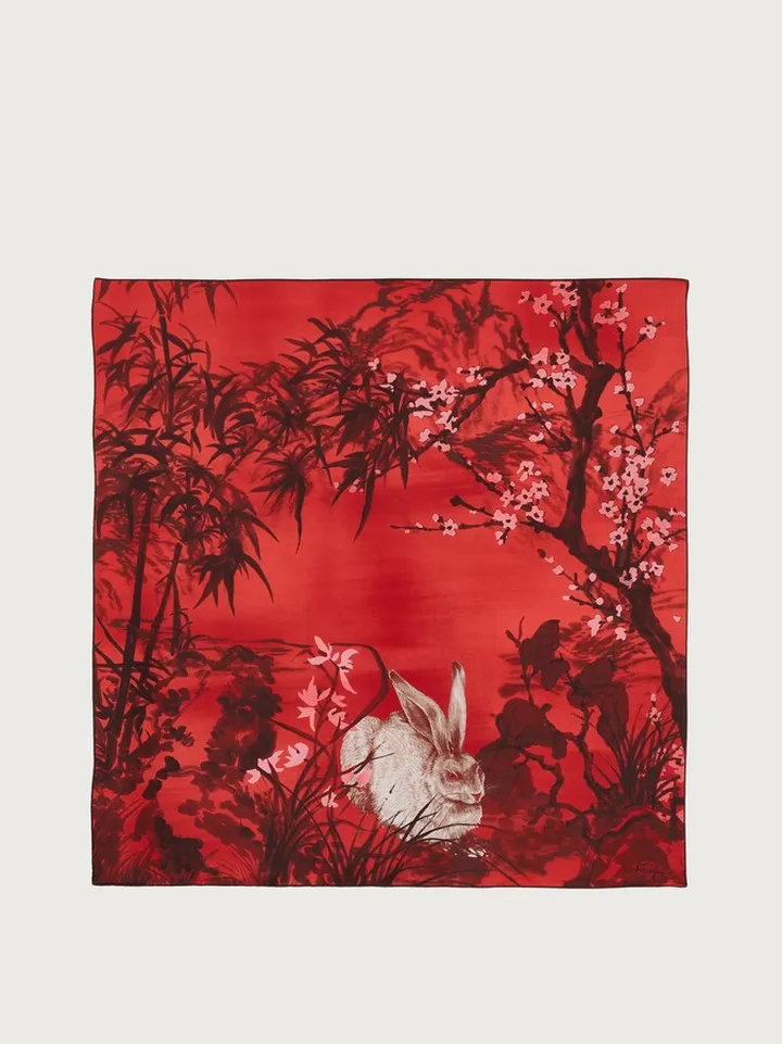 Ferragamo Women Rabbit print silk foulard Red