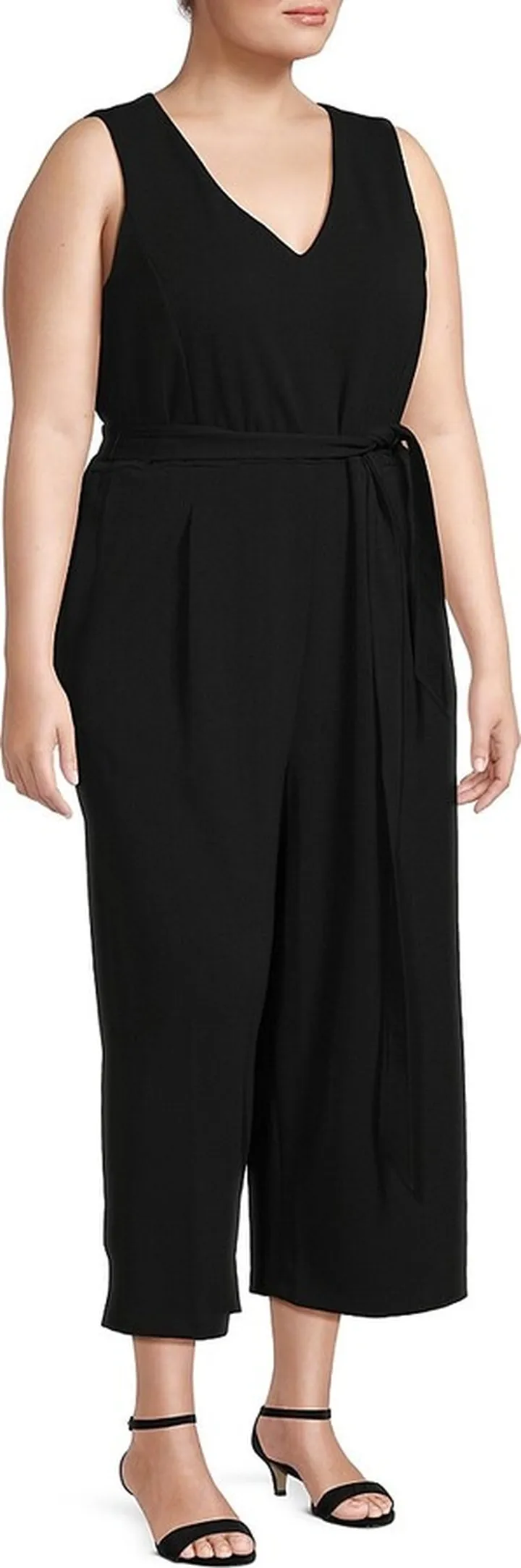 Plus V Neck Cropped Jumpsuit