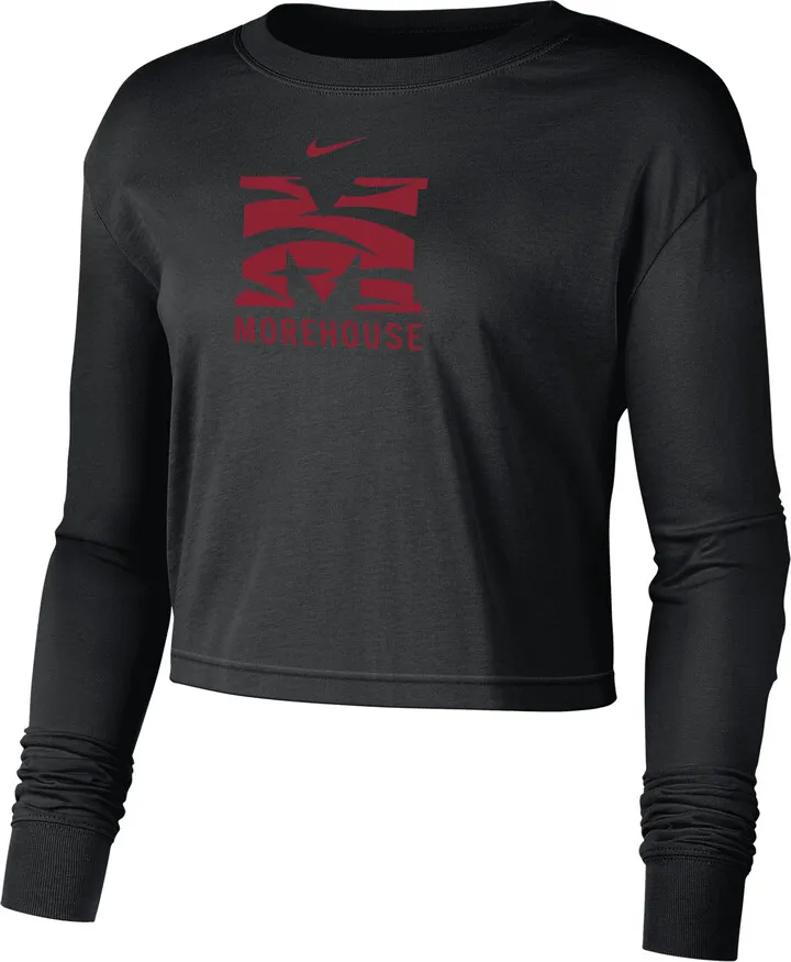 Nike Women's College (Morehouse) Cropped Long-Sleeve T-Shirt in Black