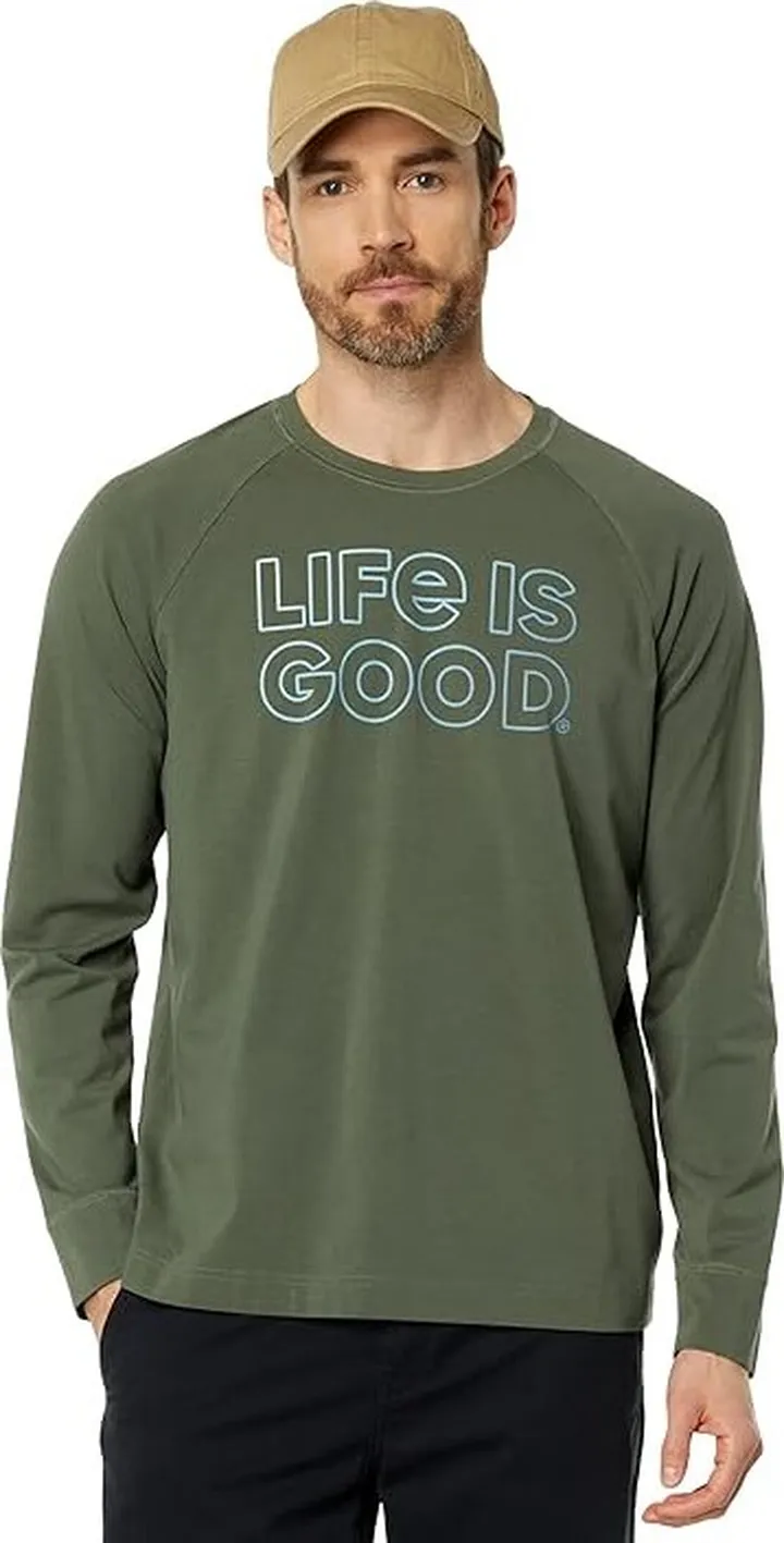 Life is Good LIG Blue Fade Stack Keyline Crusher-Flex Crew (Dark Moss Green) Men's T Shirt