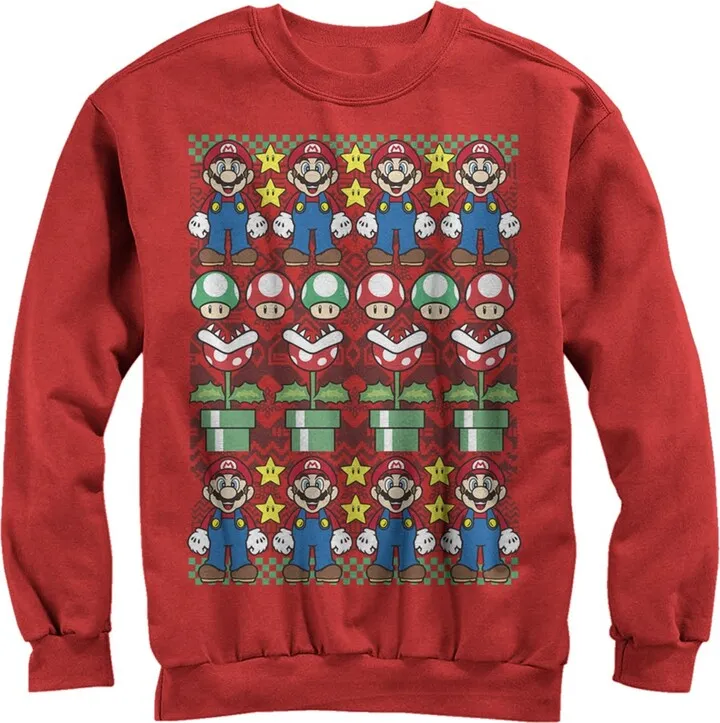 Men's Nintendo Ugly Christmas Mario Sweatshirt - Red - Large