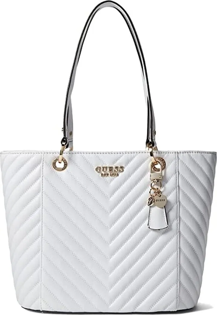 GUESS Noelle Small Elite Tote (White) Tote Handbags