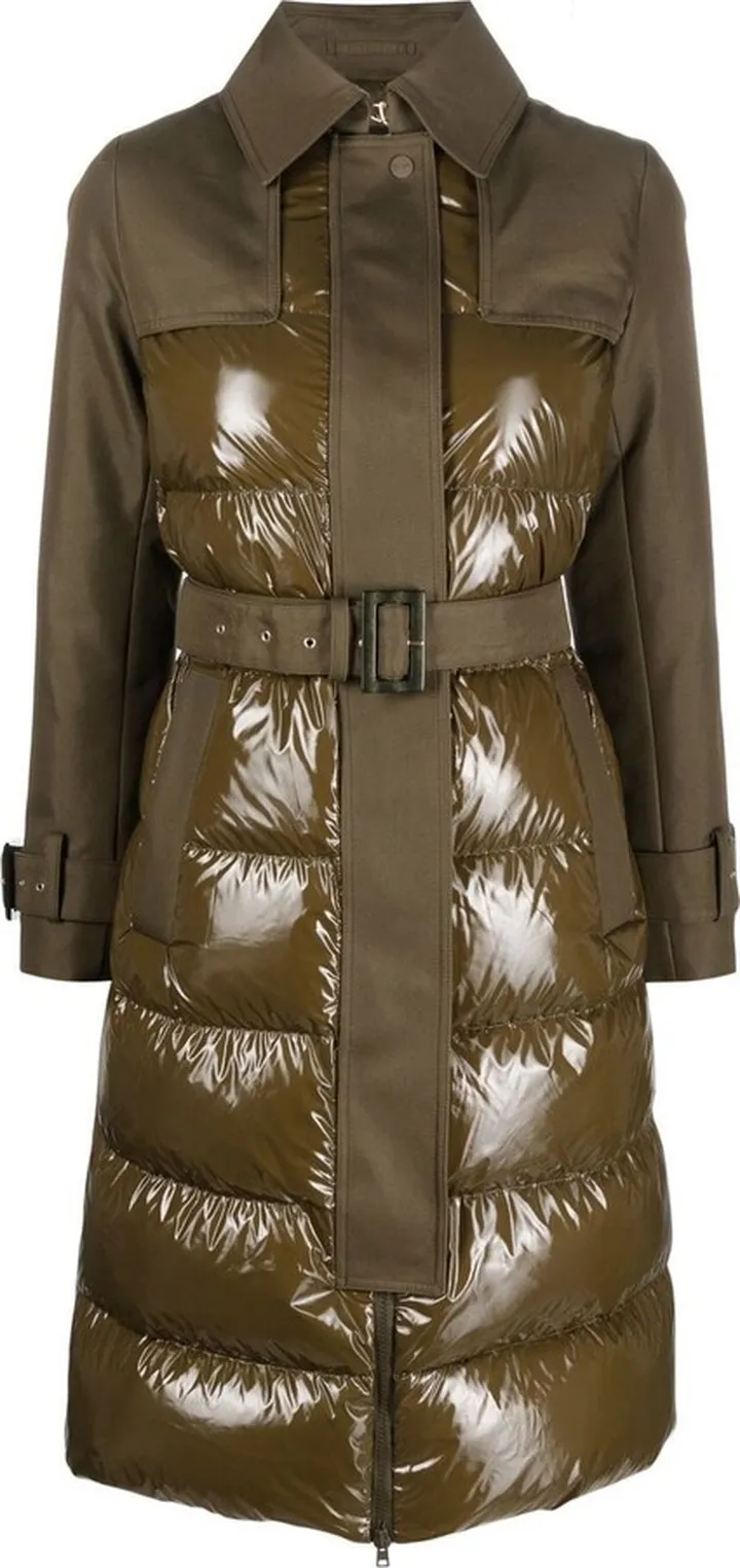Padded-Front Belted Trench Coat