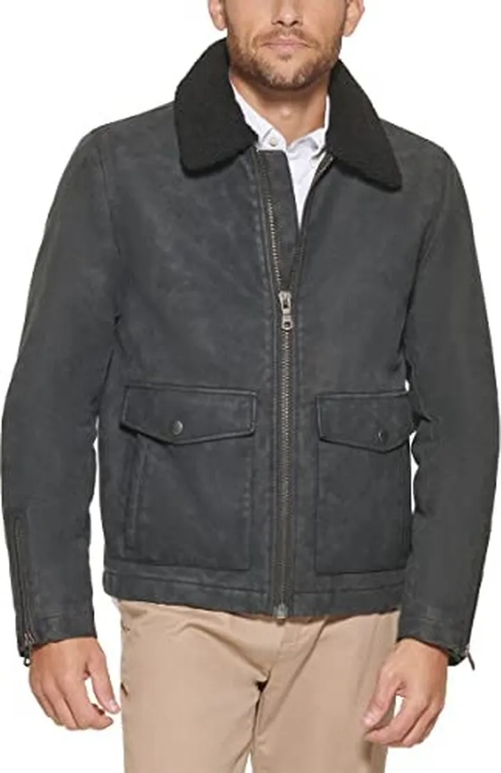 Tommy Hilfiger Men's Faux Leather Moto with Sherpa Collar