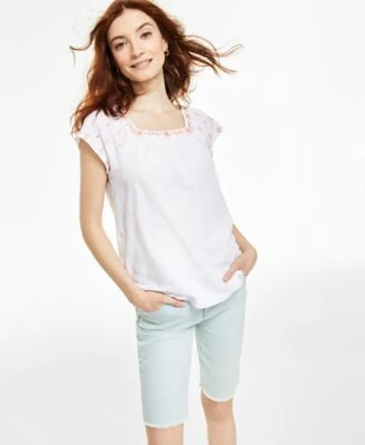 Style Co Womens Square Neck Top Cutoff Bermuda Shorts Created For Macys