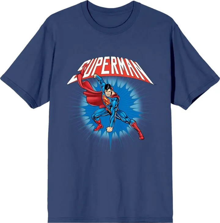 Superman Character Art Crew Neck Short Sleeve Navy Women’s T-shirt-Medium