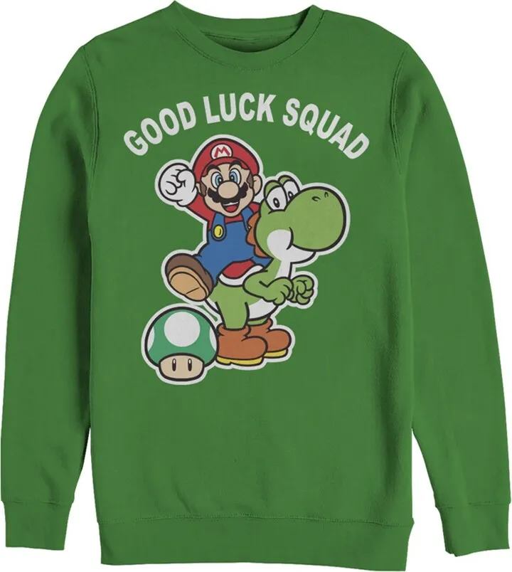 Men's Nintendo Super Mario St. Patrick's Day Good Luck Squad Sweatshirt - Kelly Green - X Large