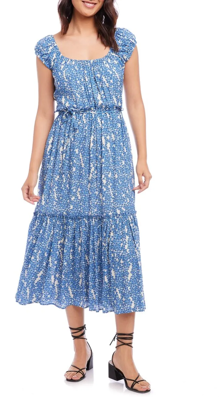 Floral Tiered Cap Sleeve Midi Dress