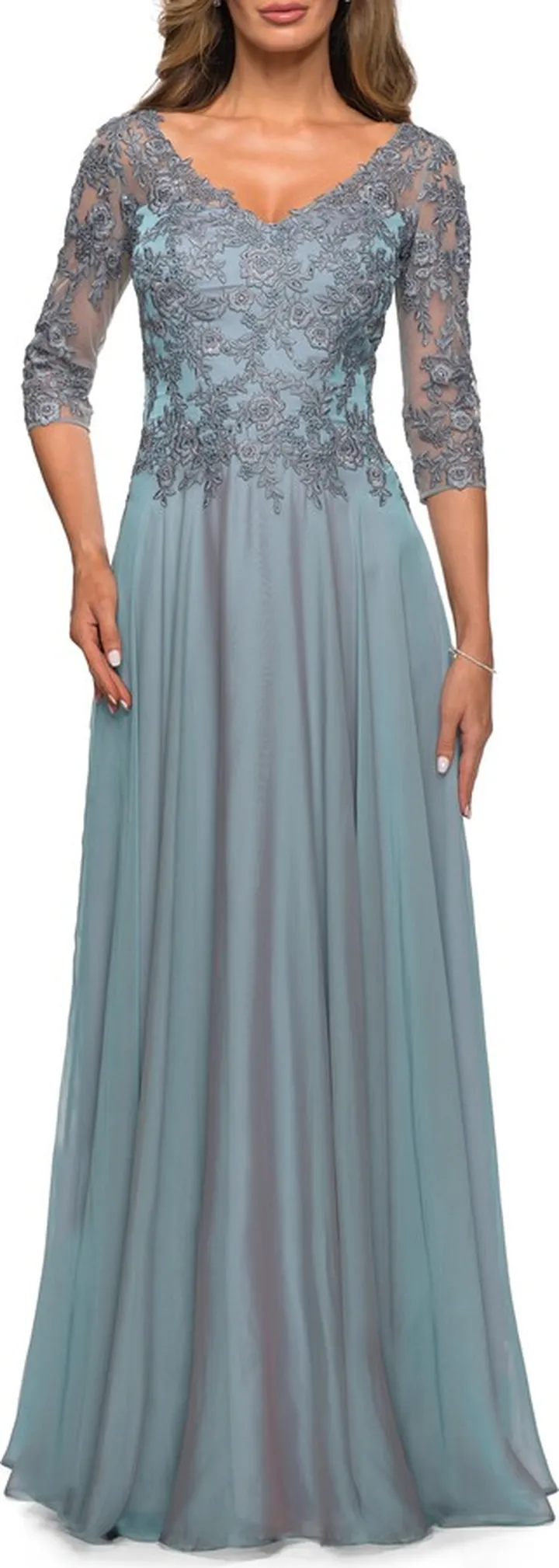 Lace Bodice Chiffon A-Line Gown