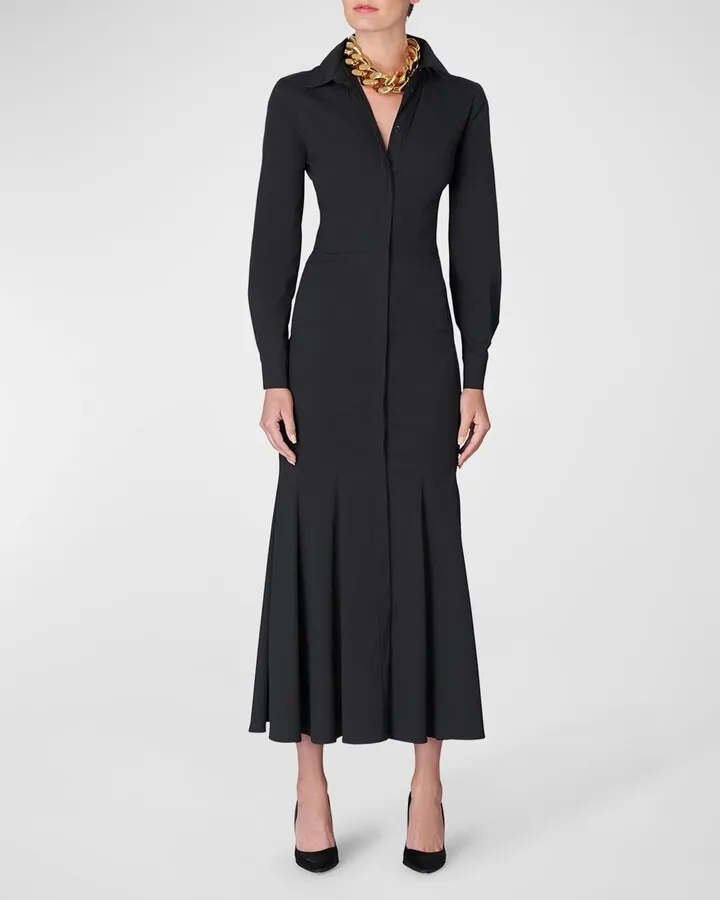 Godet-Hem Midi Trumpet Shirtdress