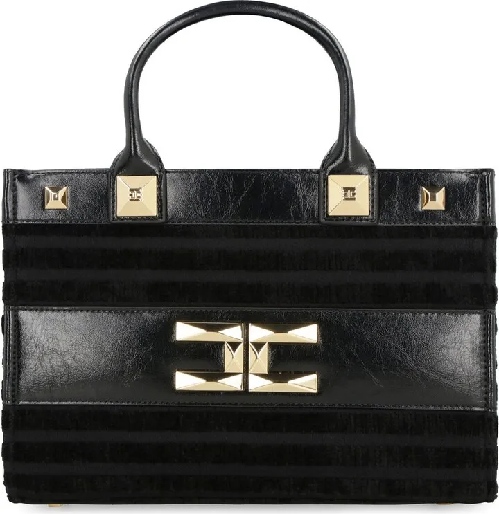 Elisabetta Franchi Logo Plaque Striped Tote Bag