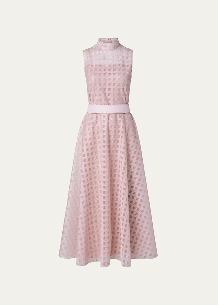 Square-Embroidered Midi Dress