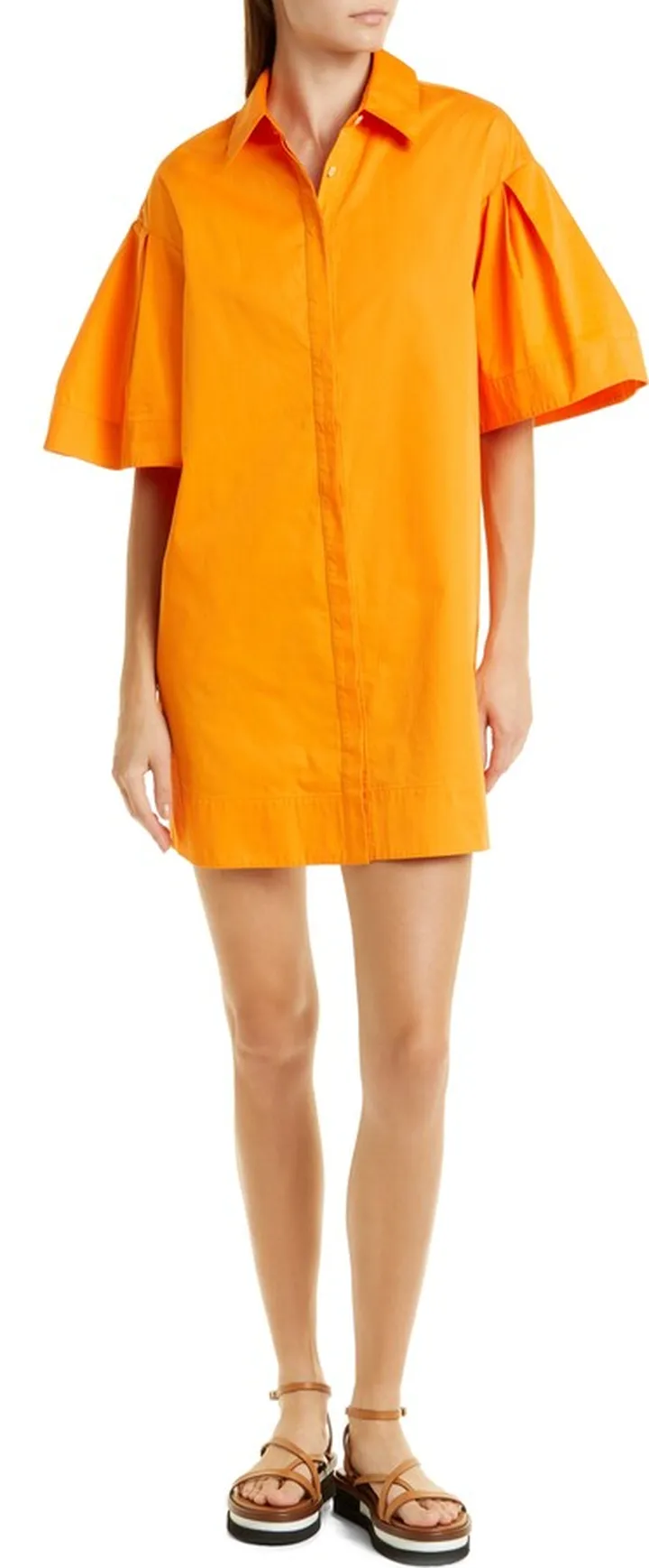 Puff Sleeve Cotton Poplin Mini Shirtdress