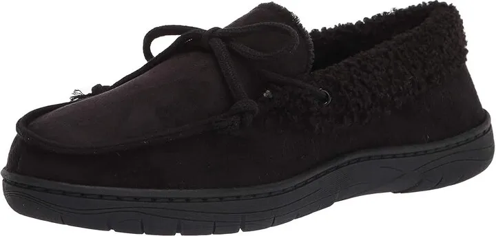 Hanes Hanes Men's Moccasin Slipper House Shoe with Indoor Outdoor Memory Foam Sole Fresh Iq Odor Protection (Black Moc) Men's Slippers