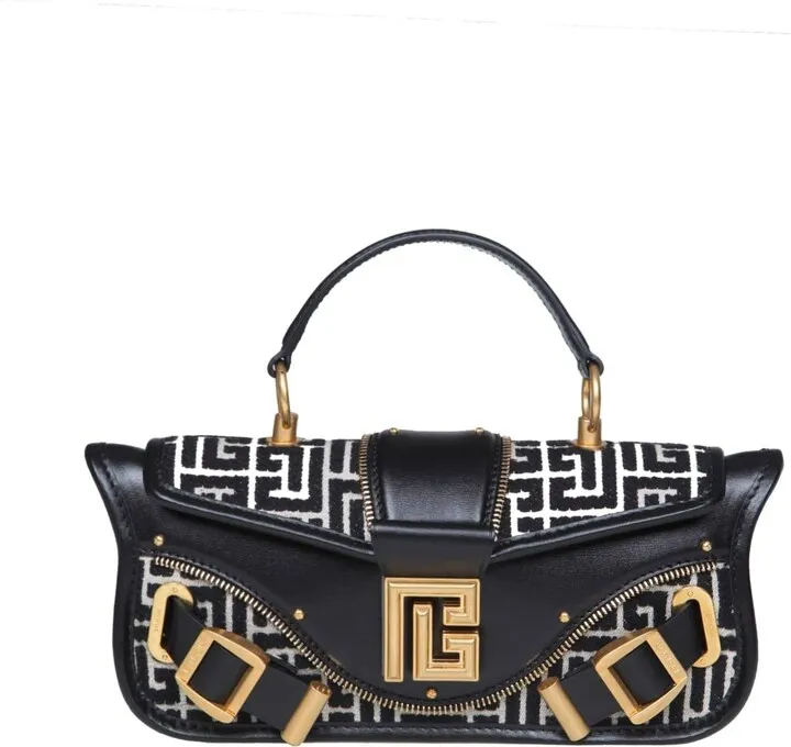 Balmain Baguette Blaze Piuch-box In Leather And Monogram Fabric