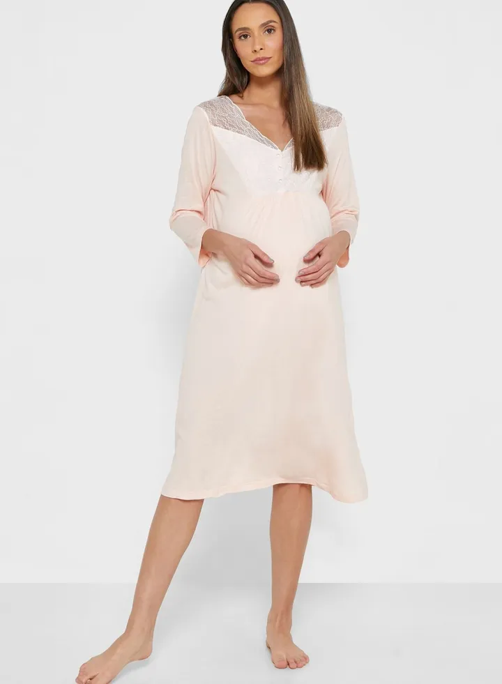 Lace Detail Knitted Night Dress