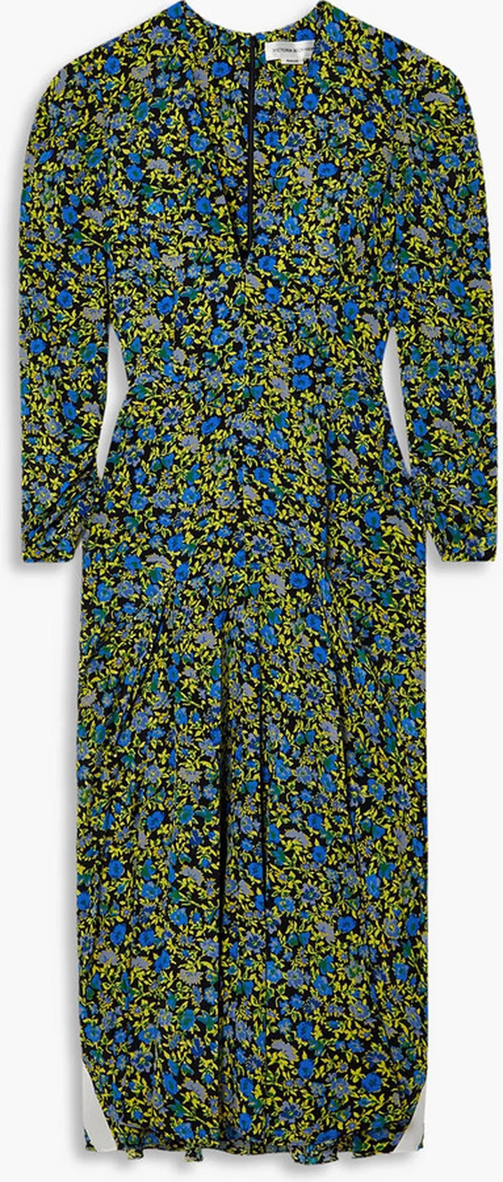 Pleated floral-print silk crepe de chine midi dress