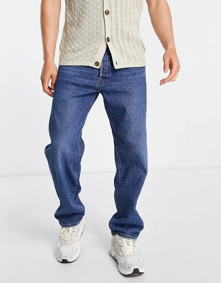 Selected Homme Kobe loose fit jeans in mid wash