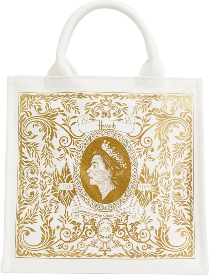 Harrods Small Cotton Elizabeth Ii Commemorative Tote Bag