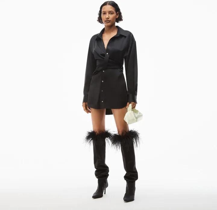 Alexander Wang Women's Draped Shirt Dress In Silk Charmeuse Black