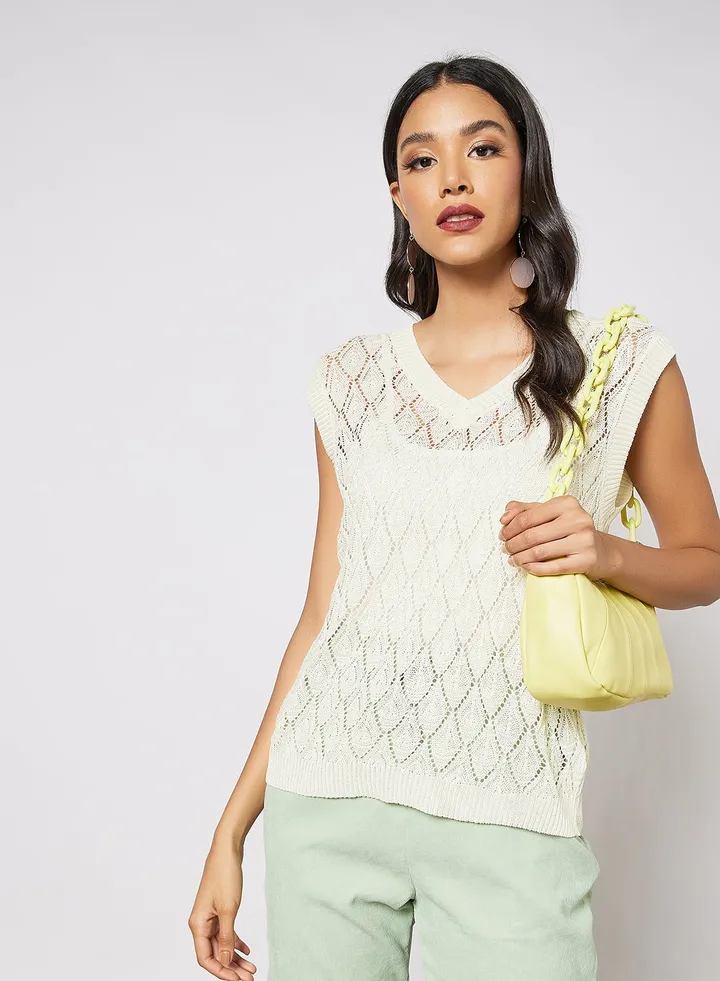 Knit Sleeveless Sweater Light Yellow