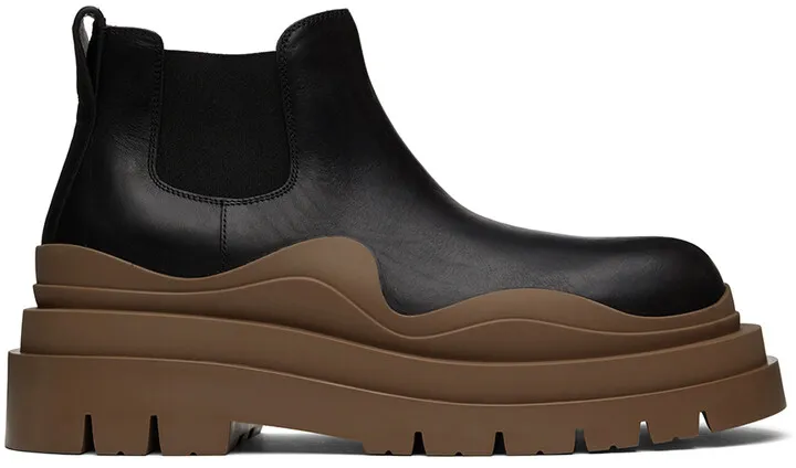 Bottega Veneta Black & Brown Tire Chelsea Boots