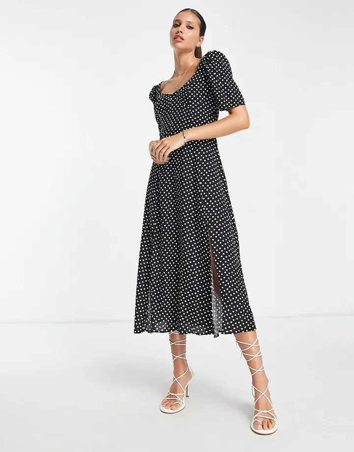 ASOS DESIGN cupped midi dress with slits in spot print