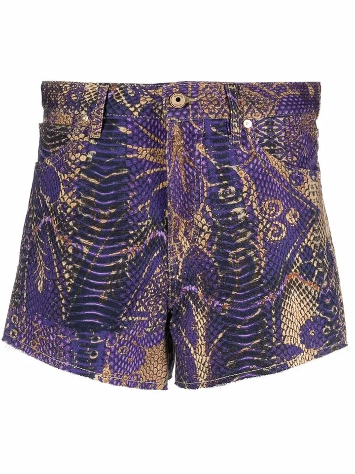 Snakeskin-Print Denim Shorts