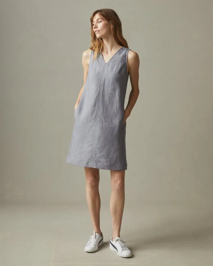 Linen V-Neck A-Line Dress - Grey Lavender